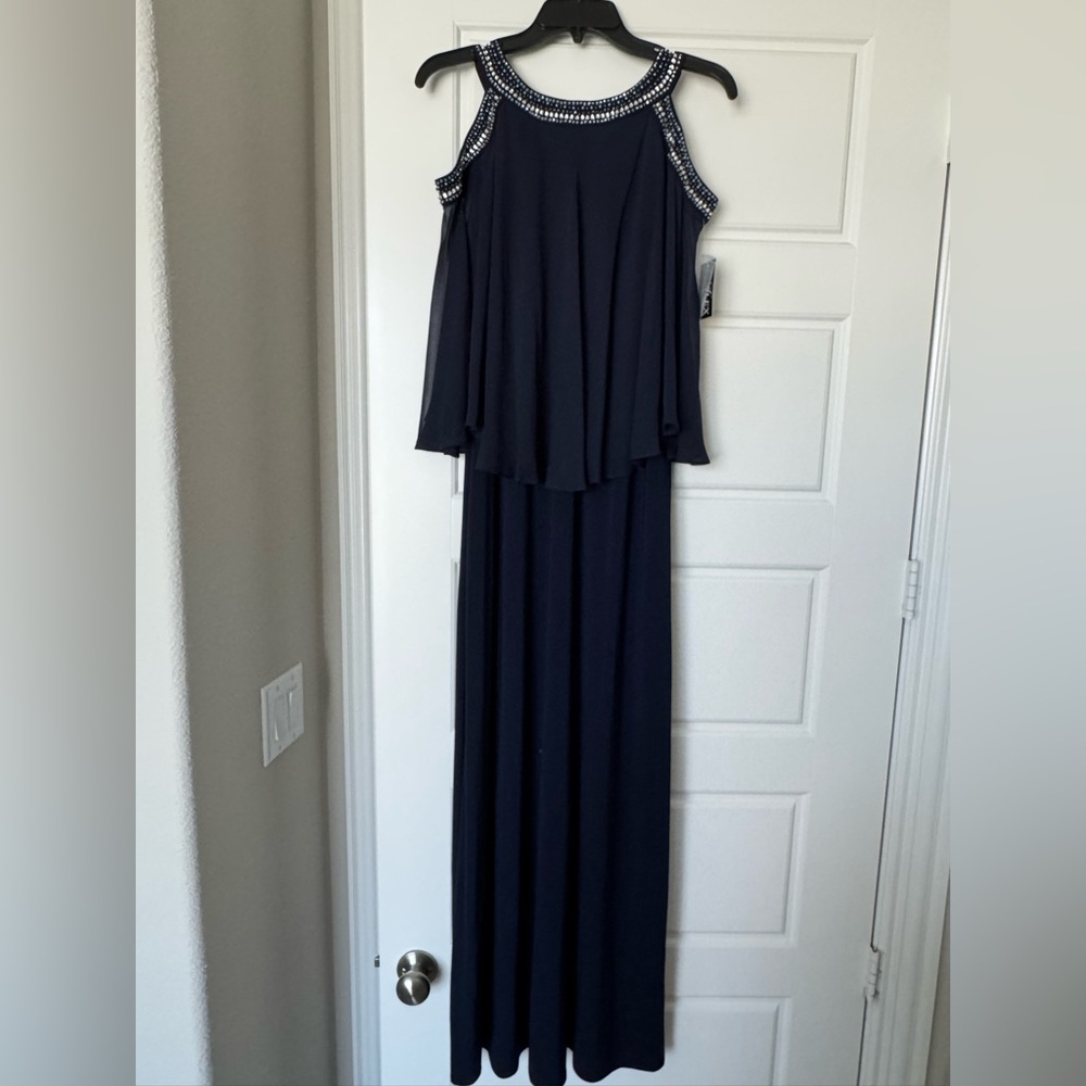Alex Evenings Navy Embellished Maxi Dress